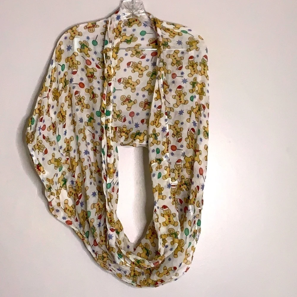 Holiday cheer gingerbread man star print infinity scarf accessory